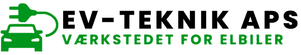 Sort og grønt EV Teknik logo - "EV-TEKNIK VÆRKSTEDET FOR ELBILER"
